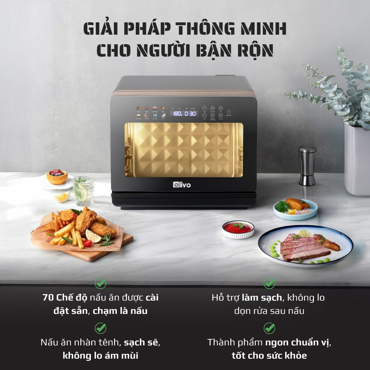 Khay và phụ kiện nấu của Nồi Chiên Hấp Olivo Steam